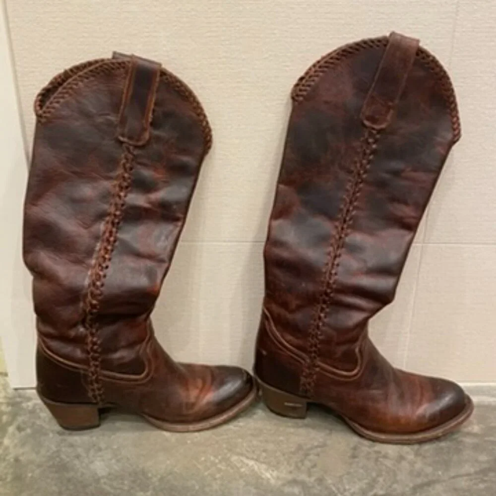 Lane Plain Jane Braided Round Toe Pull On Cowboy Womens Brown Boots Size 6.5 - Picture 4 of 11